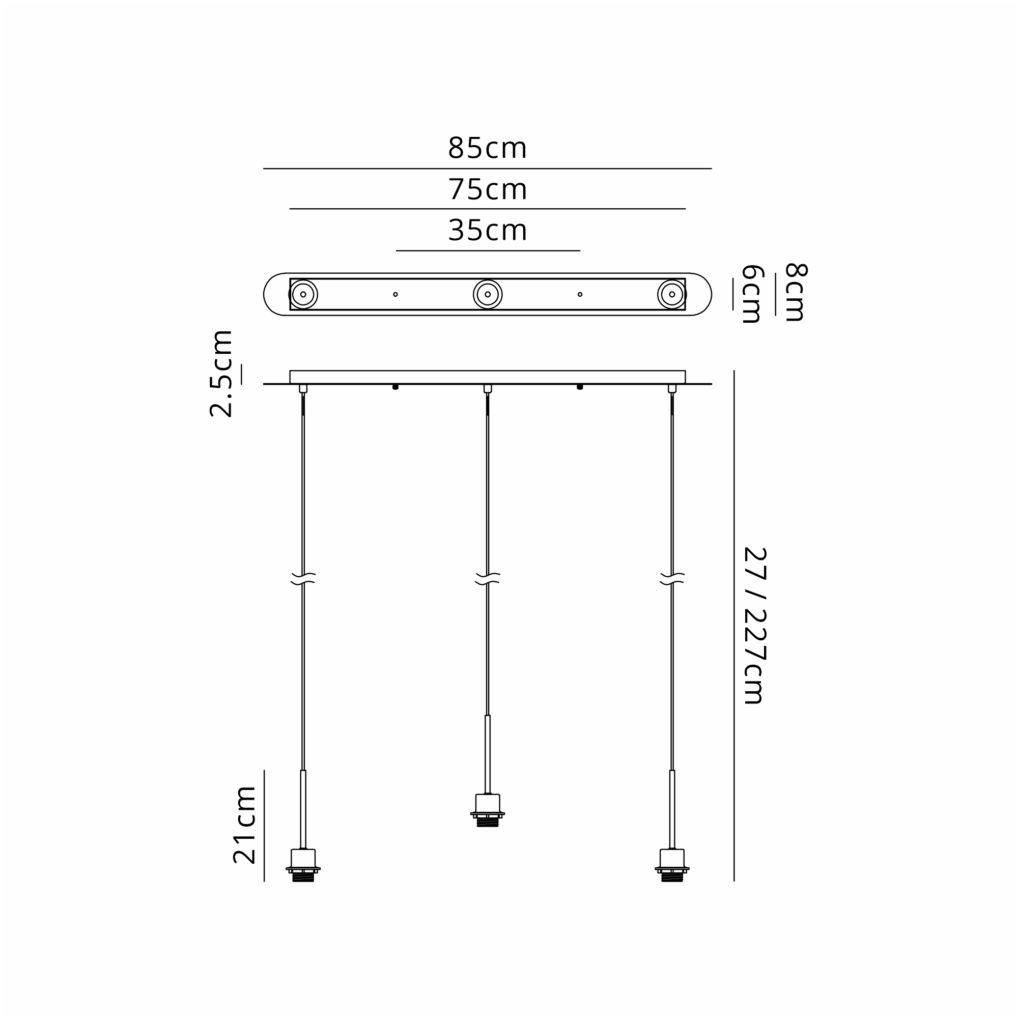 D0907SN  Carrie Satin Nickel 3 Light Linear E27 Universal Pendant (FRAME ONLY), Suitable For A Vast Selection Of Shades
